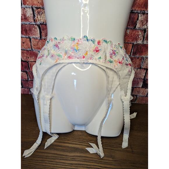 NWT For Love and Lemons Outline White Rainbow Floral Lace Garter Belt size: S - Picture 2 of 8